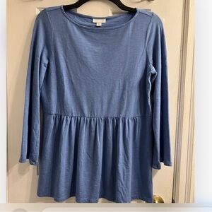 J.Jill Blue Pleated Peplum Cotton Blouse M/L